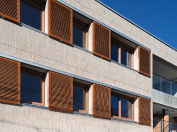  Wooden shutters, windows and tile assembly 